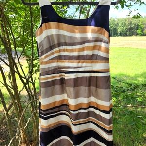 Banana Republic Silk Gold and Blue Striped Dress 4P
